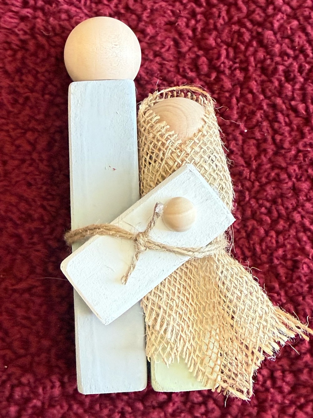 Neutral Wooden Decorative Figurine with Burlap Accent